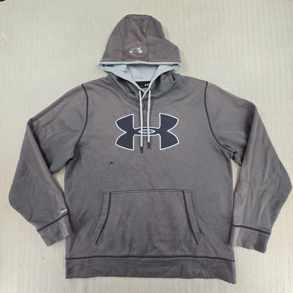 Under Armour Strom Hoodie Sweatshirt Mens Large Gray UA Logo Pullover Fleece